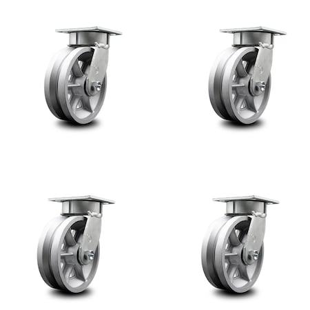Service Caster 6 Inch Kingpinless V Groove Semi Steel Wheel Swivel Top Plate Caster, 4PK SCC-KP30S620-VGR-4